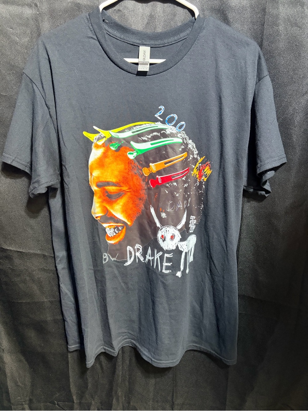 Gildan Black Drake Portrait Graphic Tee with Neon Accents